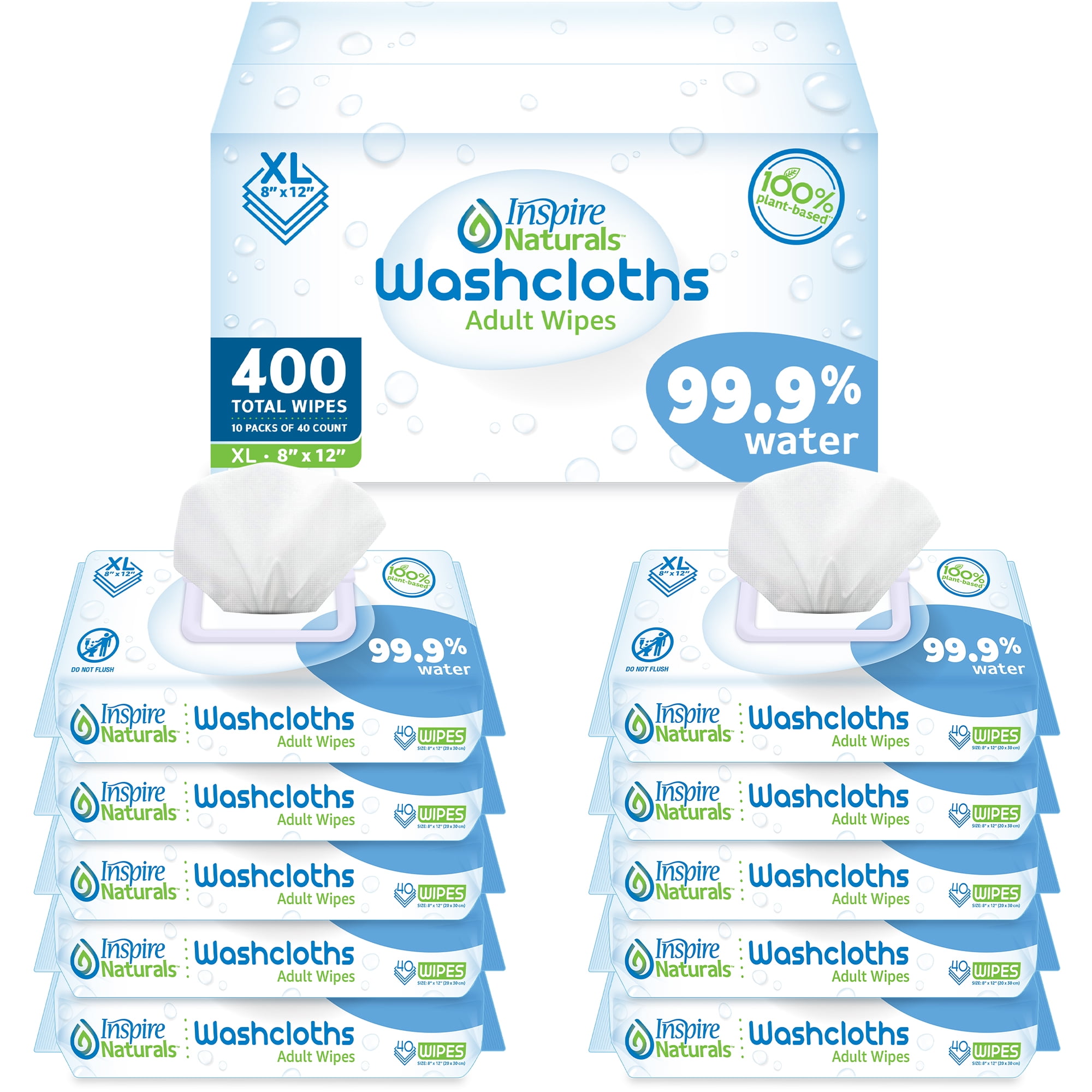 Inspire Naturals Water Based Wet Wipes For Adults Plastic Free Adult