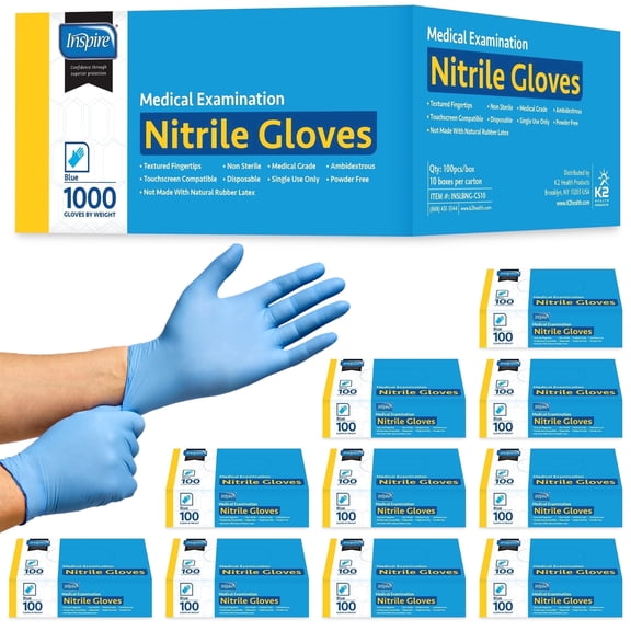 Inspire Nitrile Exam Gloves | THE ORIGINAL Quality Stretch Nitrile | 4.5 Gloves Disposable Latex Free Medical EMT (1000, Small)