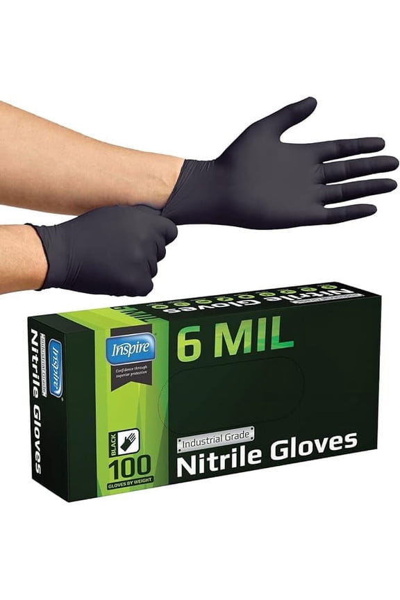Inspire Nitrile Gloves, HEAVY DUTY 6 Mil Nitrile Disposable Gloves, THE ORIGINAL Nitrile, Medical, Food Service, Cleaning, Black, 100 Count, Size Small