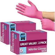 Inspire Nitrile Gloves, Pink Disposable Latex Free, Size Large 2 packs of 50 100ct