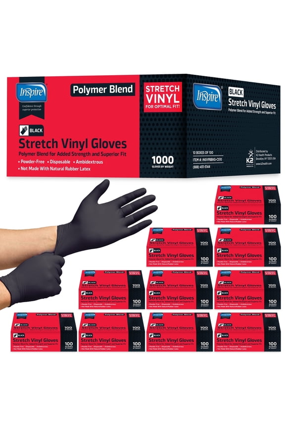 Nitrile-Vinyl Blend Gloves Disposable Latex Free Multipurpose Black Disposable Gloves Cooking Gloves Cleaning Gloves (1000, Large)