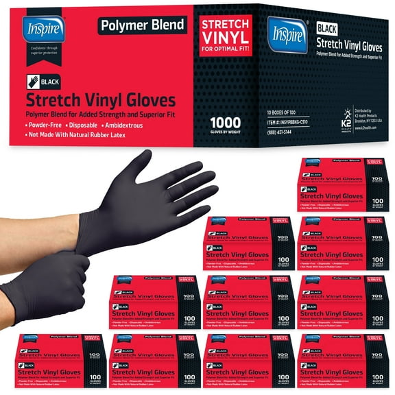 Inspire Nitrile-Vinyl Blend Gloves Disposable Latex Free Multipurpose Black Disposable Gloves Cooking Gloves Cleaning Gloves (1000, Small)