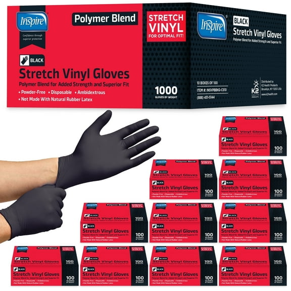 Inspire Nitrile-Vinyl Blend Gloves Disposable Latex Free Multipurpose Black Disposable Gloves Cooking Gloves Cleaning Gloves (1000, XL)