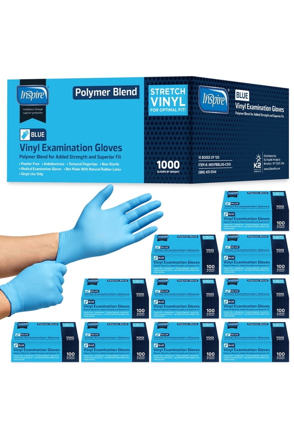 Nitrile-Vinyl Blend Gloves Disposable Latex Free Multipurpose Blue Disposable Gloves Cooking Gloves Cleaning Gloves (1000, Large)