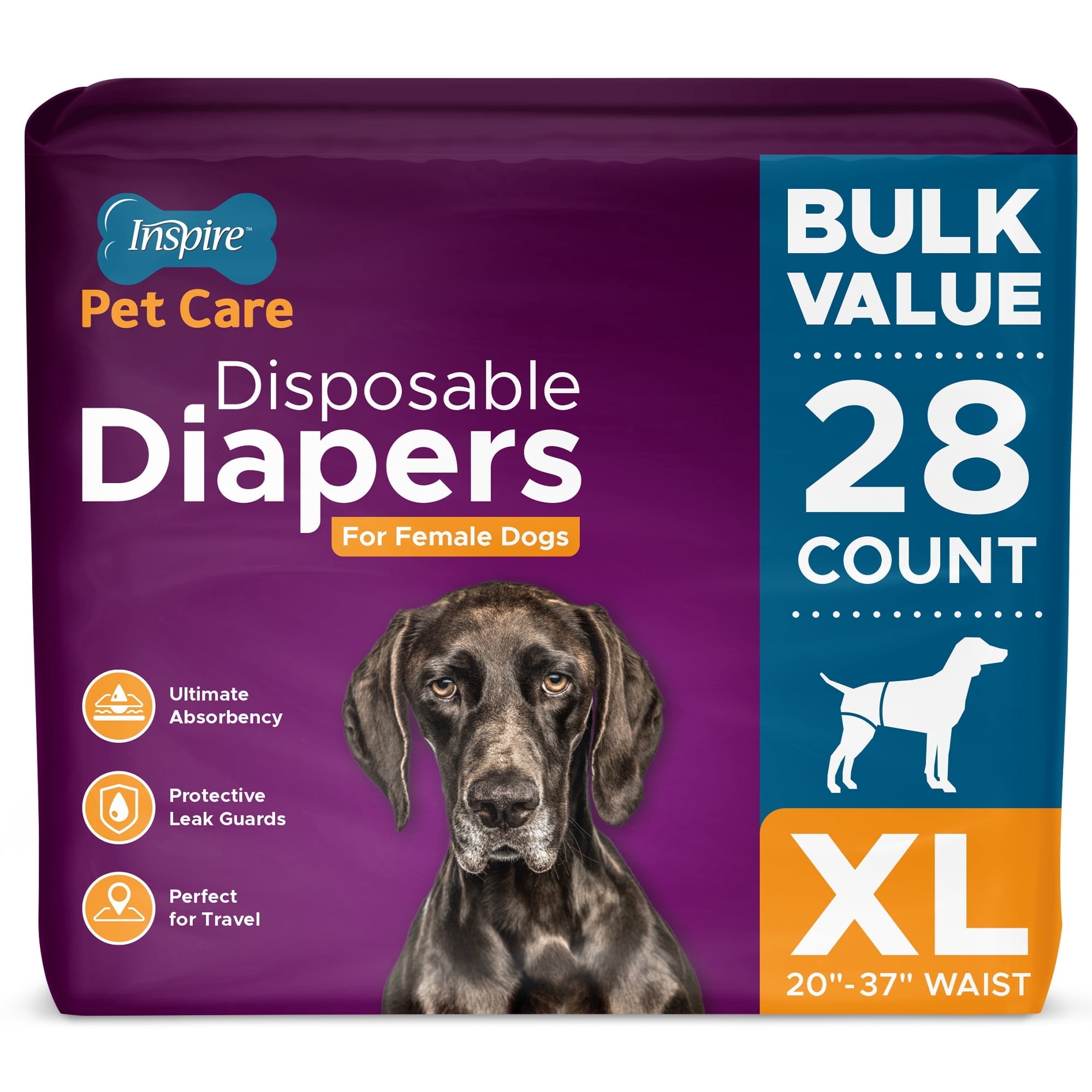 Inspire Pet Care Dog Diapers Female | Bulk Value Doggie Diapers for Female Dogs, Incontinence Female Dog Diapers for Heat or Pee Disposable Dog Diapers (X-Large (28 Count))
