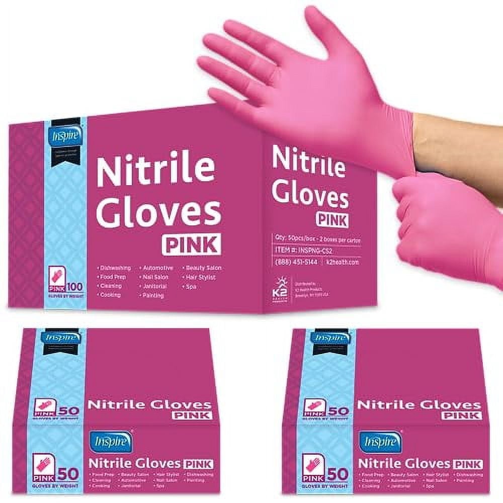 Inspire Pink Nitrile Gloves, Disposable Latex Free, Hair and Nail Salon 10 Pack Value Size Small