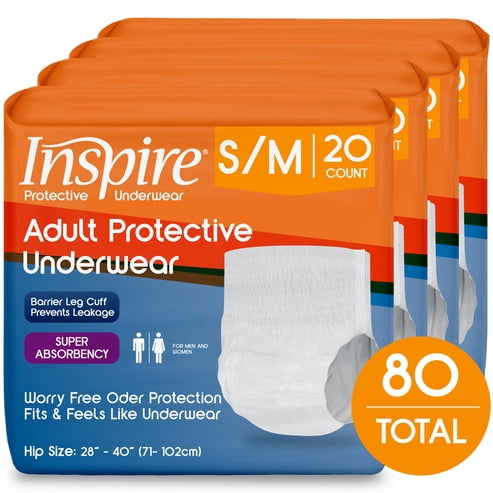 Inspire Protective Underwear for Men and Women | Adult Diapers Women and Men | Bowel Incontinence Underwear for Women and Men | Disposable Underwear for Women and Men (Small/Medium)