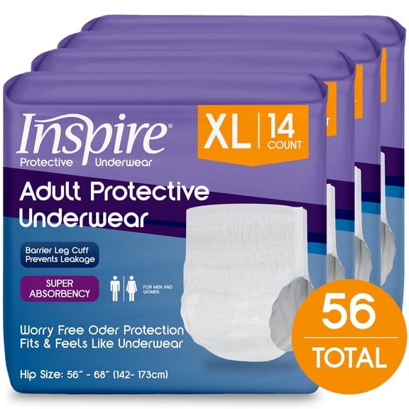 Inspire Protective Underwear for Incontinence , Extra Large, 14 Count Pack of 4