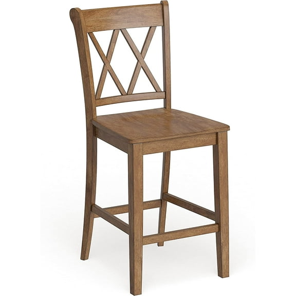 Inspire Q Eleanor Double X-Back Wood 24-inch Counter Chair (Set of 2) by Classic Oak Oak Finish, Distressed