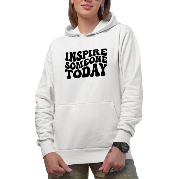 Inspire Someone Today, Groovy Retro Wavy Text Merch Gift, White Hooded Sweatshirt or Hoodie, Small