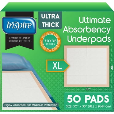 Inspire Ultra Absorbent Bed Pads for Incontinence , Under pads , 30" x 36" (Pack of 50)