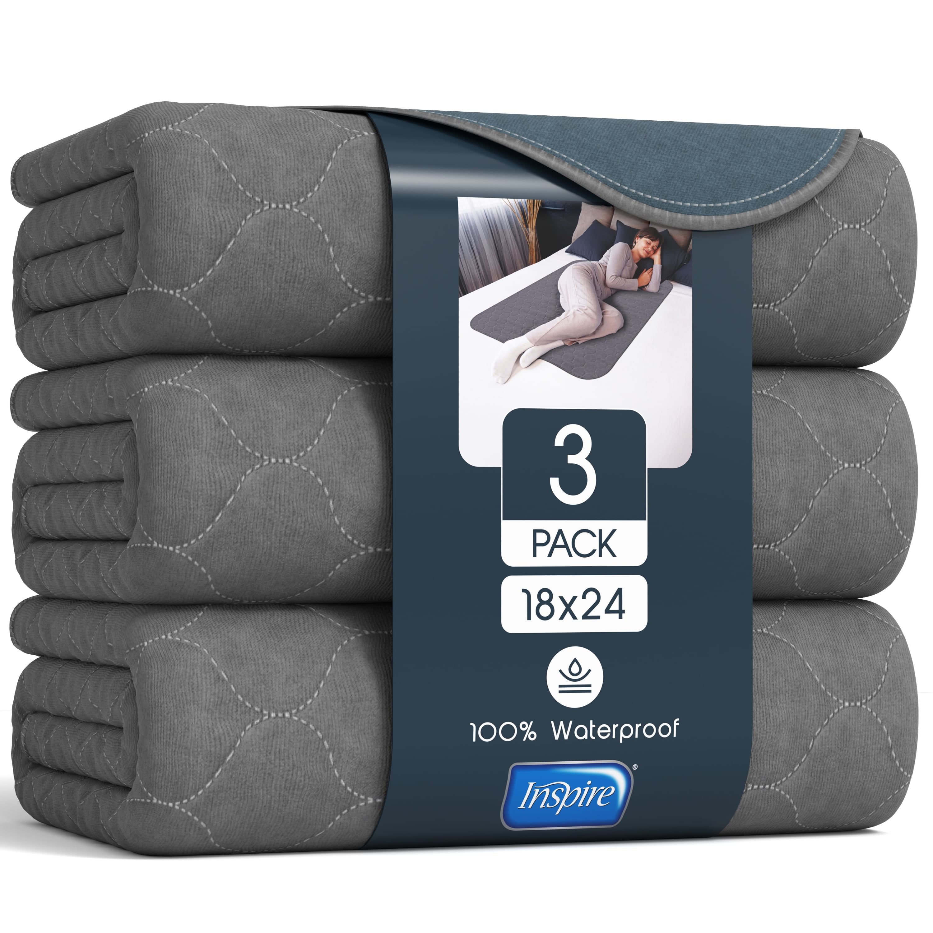 Inspire Underpads, Comfort Fit Chair Pads, 3 Pack, 18" x 24", Super Absorbency