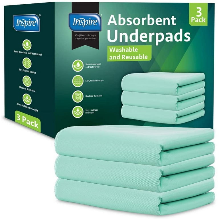 Inspire Washable and Reusable Incontinence Bed Pads | 3 Pack Waterproof  Mattress Pad Chux Pads | Bed Pads for Incontinence Washable | Waterproof  Bed