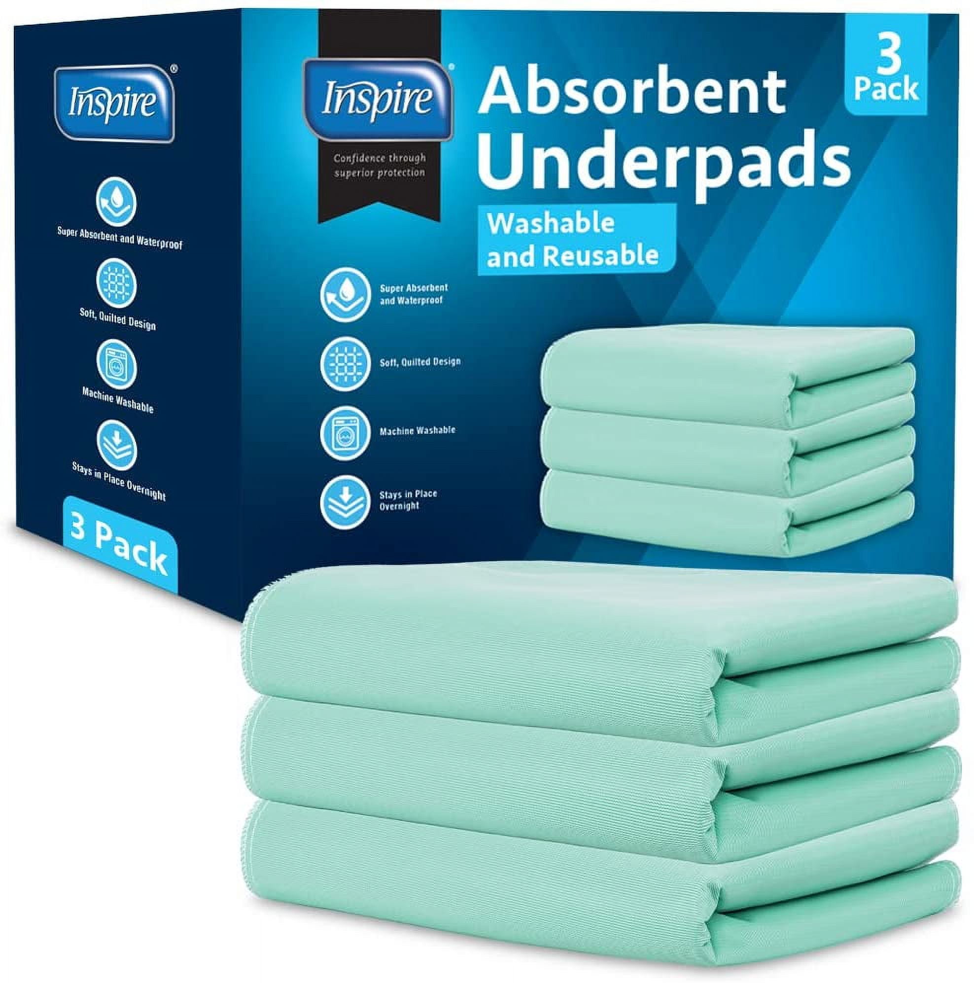 Inspire Washable and Reusable Incontinence Bed Pads, 3 Pack Waterproof  Mattress Pad Chux Pads, Bed Pads for Incontinence Washable