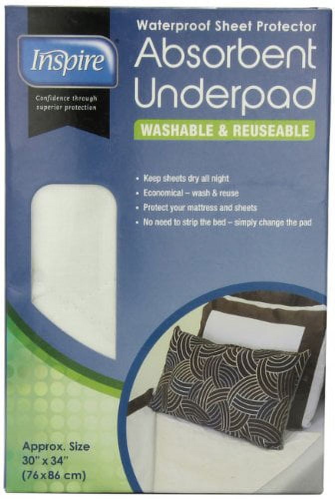 Inspire Washable Reusable Incontinence Underpad, 30 Inches X 34 Inches White