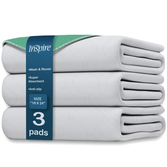Inspire Washable and Reusable Incontinence Bed Pads 3 Pack Waterproof Mattress Pad Chux Pads (18" x 24")