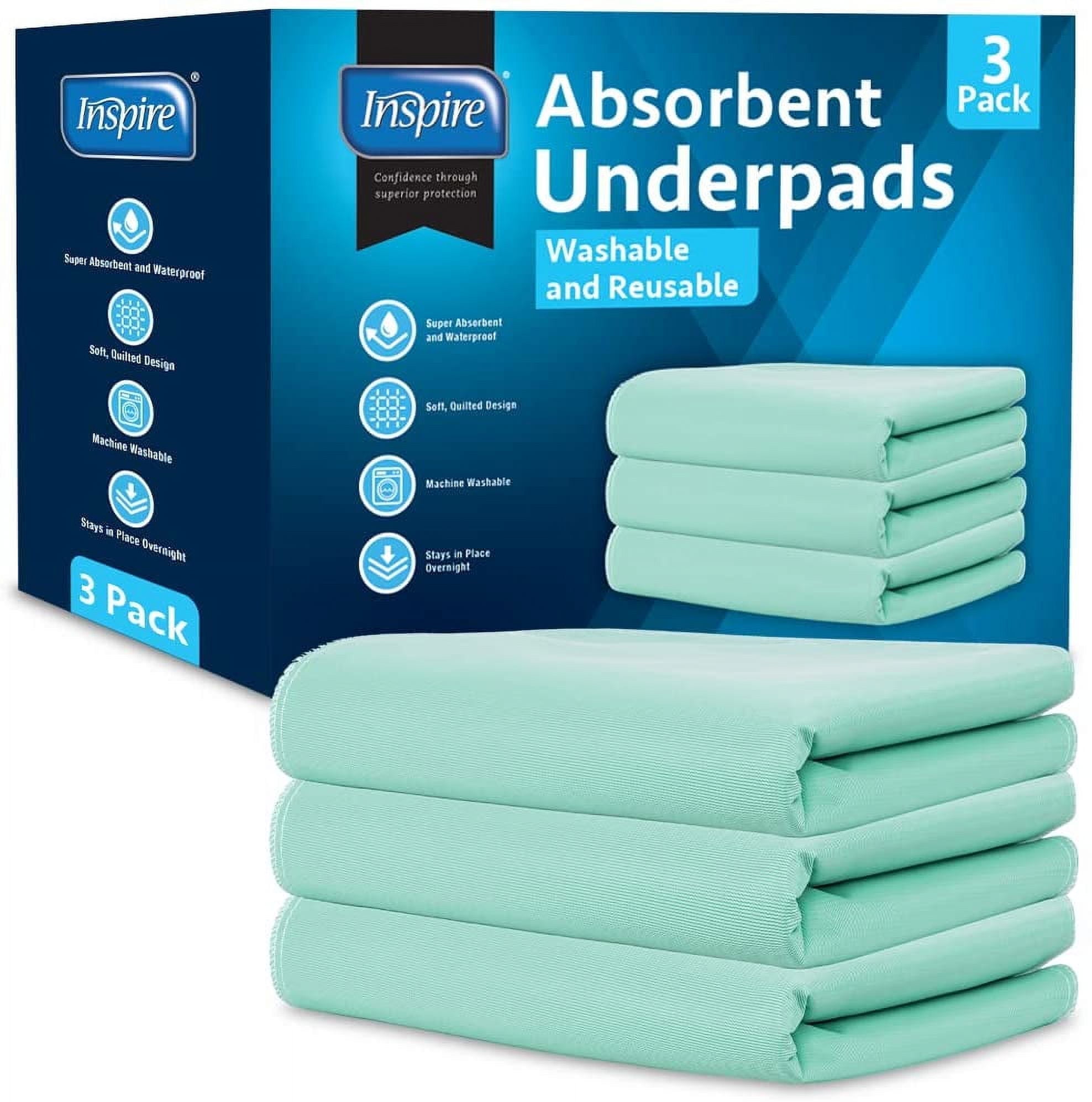 Inspire Washable and Reusable Incontinence Bed Pads 3 Pack Waterproof  Mattress Pad Chux Pads (18 x 24) 