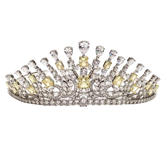 Inspire Your Bride with TheJewelryhut Fancy Designer Antique Retro Vintage-Inspired Victorian Style White and Yellow Crystalline Silver Crown Tiara