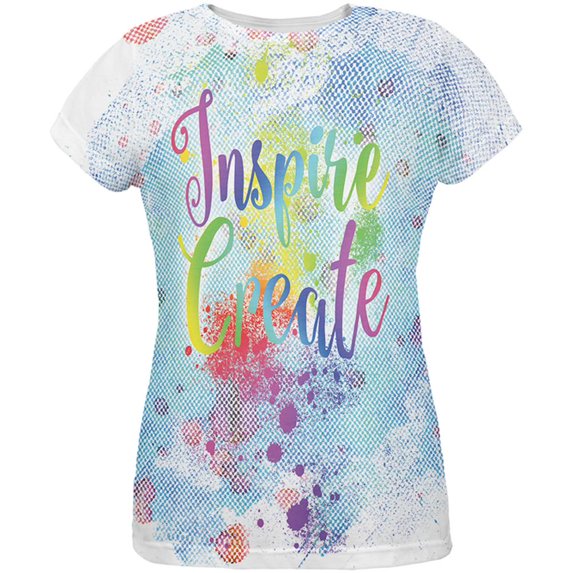 Inspire and Create Half Tone Paint Art All Over Womens T Shirt Multi LG