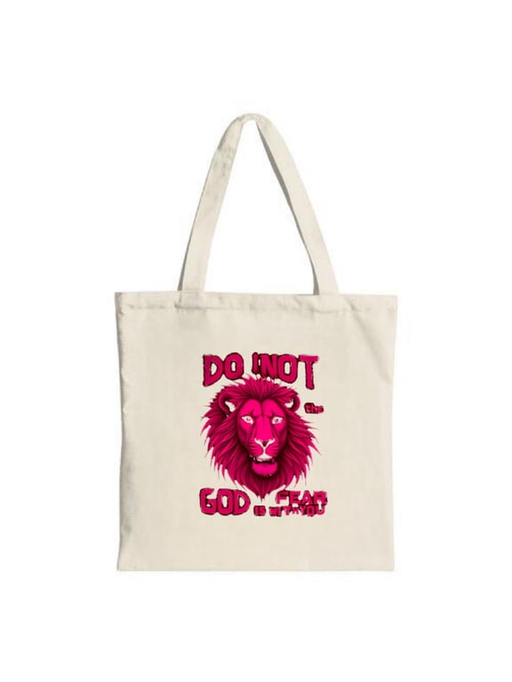Vibrant Pink Lion ' s Head Tote Bag - Bold " DO NOT BE GOD OR GOD IS DEATH " Design - Stylish Canvas Perfect for Shopping & Travel
