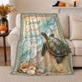 thumbnail image 1 of Inspired Coastal Scene Sea Turtle, Peaceful Coastal Landscape Scene, Warm Flannel Blanket for Beach House and Living Room, Beach Lovers Encouragement Gift, Coastal Home Decor, 1 of 9