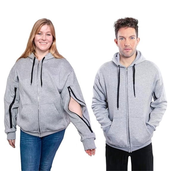 Inspired Comforts Unisex Dialysis Hoodie Sweatshirt with Two Way Zips for Arm Port Access | Full Sleeve |Warm Fleece| 3XL, Grey