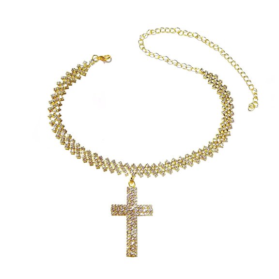 Inspired Crucifix Necklace With Sparkling Crystals And Copper Chain Adjustable Length Neckchain For Daily Wear