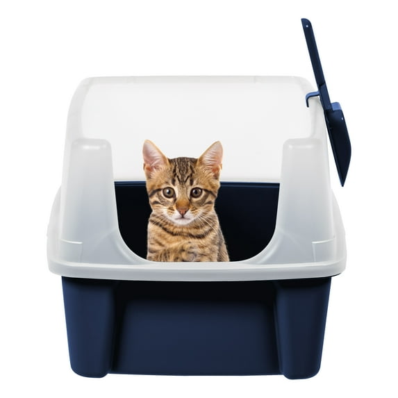 Inspired Essentials, High Sided Open Top Cat Litter Box with Scoop, Navy