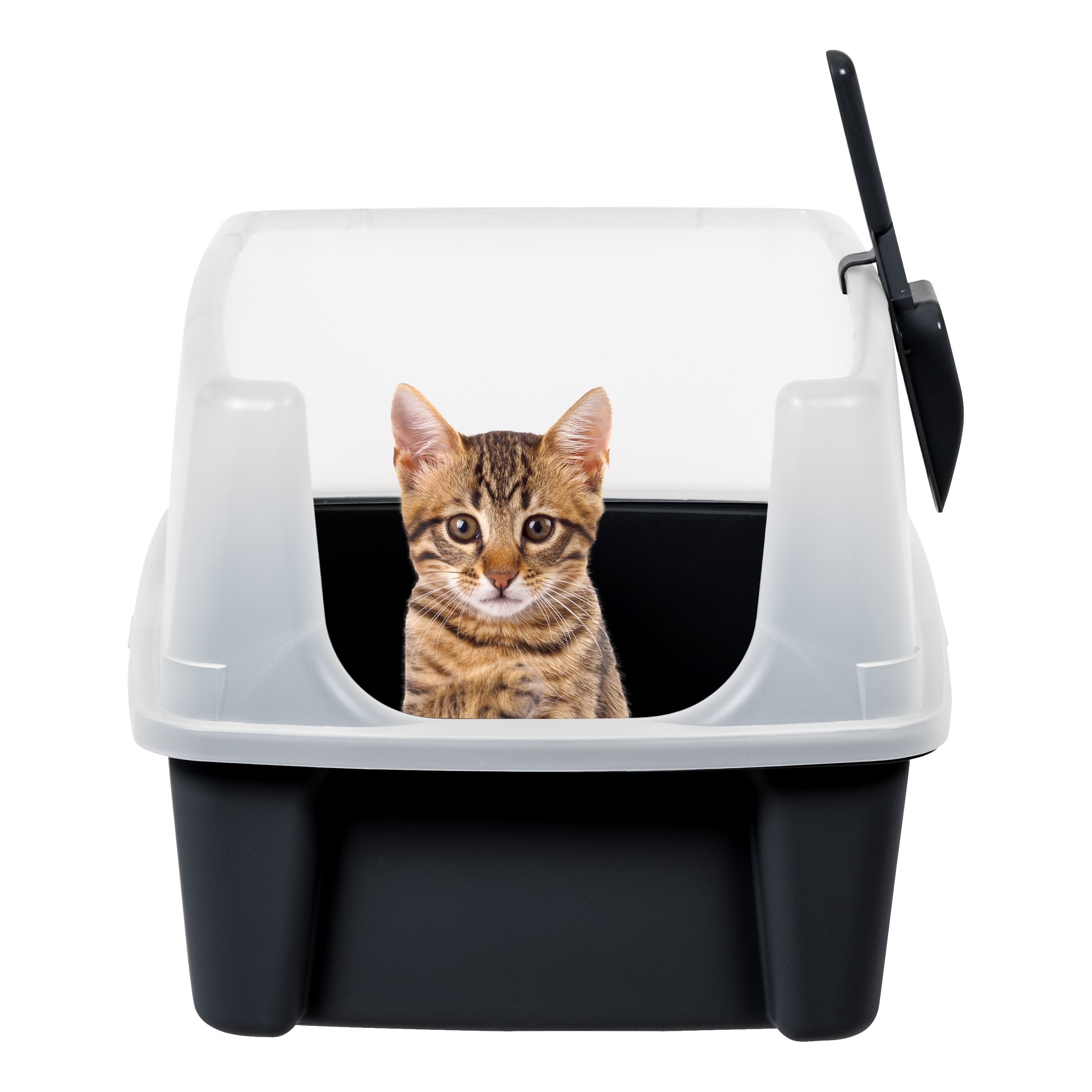 Black High-Sided Open Top Cat Litter Box with Scoop