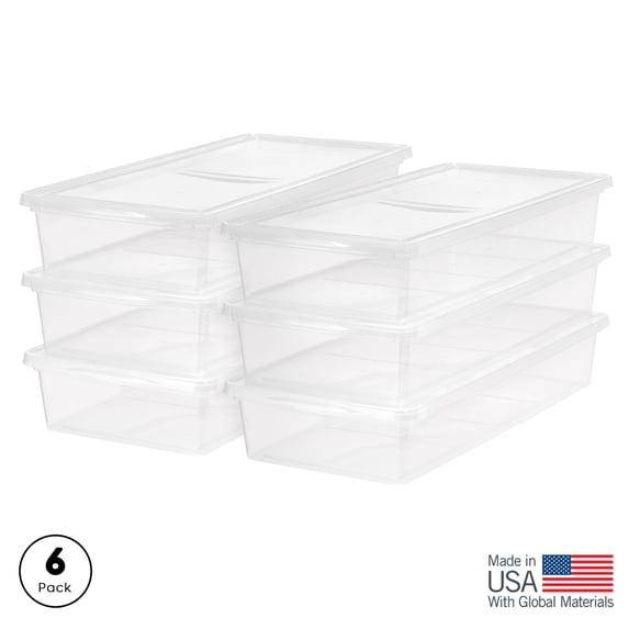 Inspired Essentials Solid Print Underbed Plastic 41 Qt Storage Bins, Clear, 6 Count