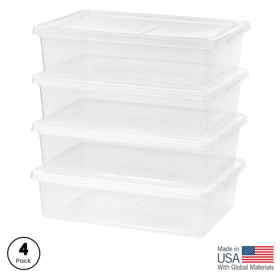 Inspired Essentials Stackable PP Resin 28 Qt Plastic Underbed Storage Bins, Clear, 4 Count Pack