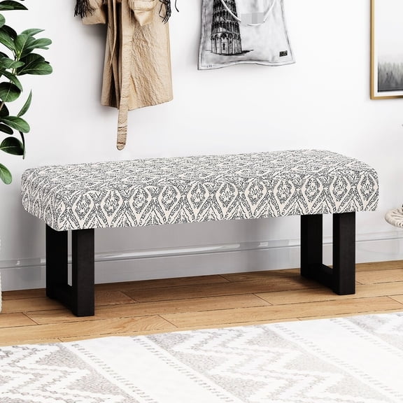 Inspired Fabric Bench In Black Print, 48.02”w X 16.32”d 17.79”h, For Home Décorating Print Style, Made Of Quality Materials