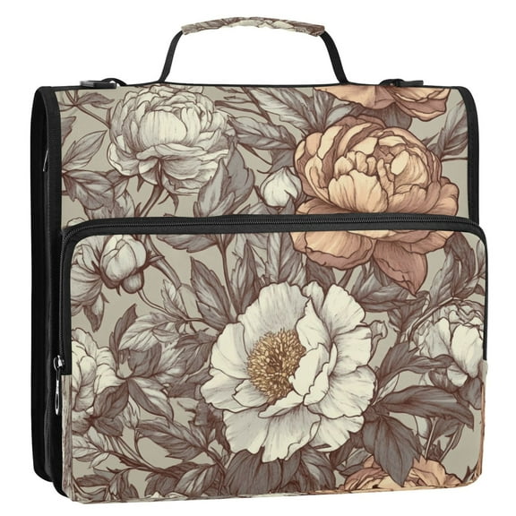 Inspired Floral Stripes Lines Zipper Binder Bag 3 Ring Binder Bag,Large Capacity Durable Binder Organizer Bag