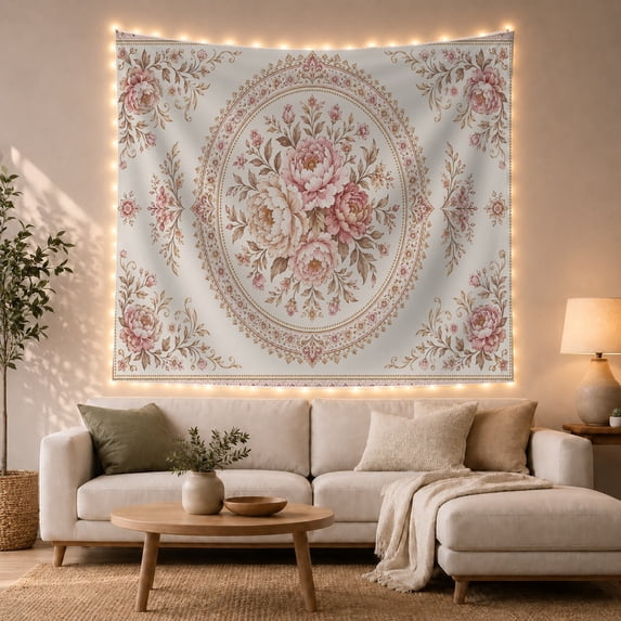 Inspired Floral Pale With Art Scene, Mystical Fantasy for Space Lovers, Galaxy Room Decor Room Accent, Valentine's Day Gift, Tapestry Wall Hanging for Bedroom and Dorm