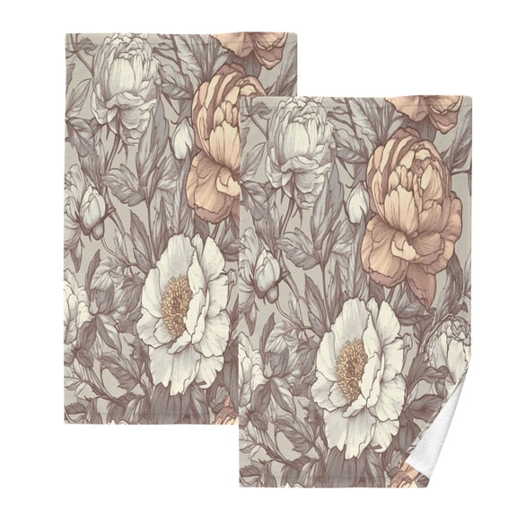 Inspired Floral Set of 2 Pure Cotton Towels, 16'' x 28'', Highly Absorbent and Soft
