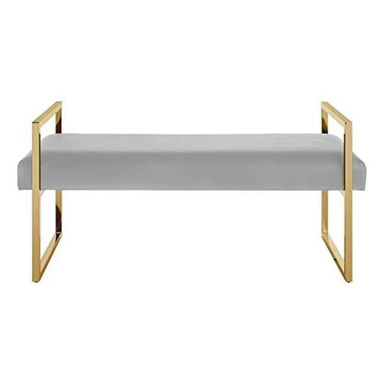 Modern Glam Grey & Gold PU Leather Upholstered Bench