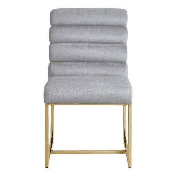 Inspired Home AD195-02GG2-UE 19.8 x 27.8 x 37 in. Posh Living Makynlee Upholstered Chair with Stainless Steel Frame, Grey & Gold - Set of 2