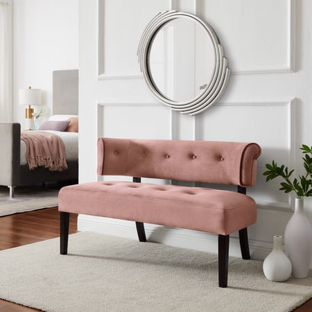 Inspired Home Alaya Blush Velvet Bench - Upholstered | Button Tufted