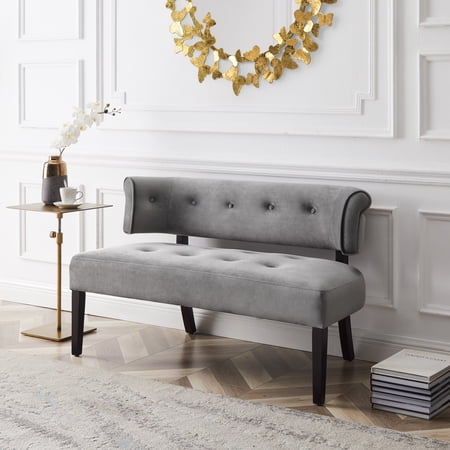 Inspired Home Alaya Grey Velvet Bench - Upholstered | Button Tufted