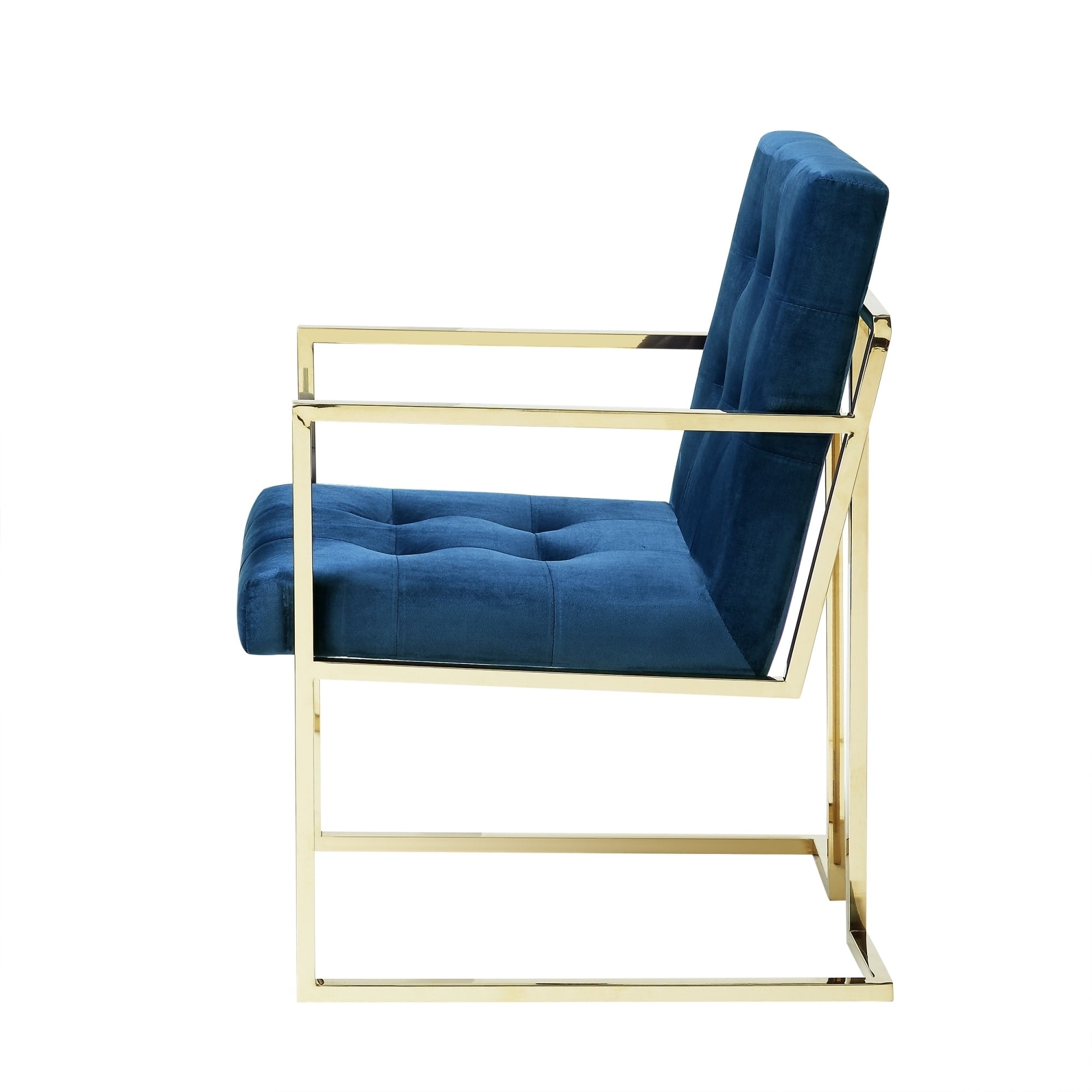 Navy Velvet Upholstered Arm Chair with Gold Metal Frame