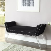 Inspired Home Cassidy Velvet Bench Nailhead Trim Acrylic Legs Modern and Contemporary, Black