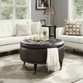 thumbnail image 1 of Inspired Home Celeste Faux Leather Storage Ottoman Round Tufted Nailhead Trim, Espresso, 1 of 7