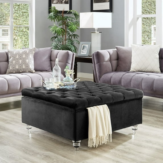 Inspired Home Clarissa Velvet Ottoman Coffee Table, Black