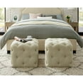 thumbnail image 1 of Inspired Home Destiny Linen Ottoman Square Shaped Modern Allover Tufted Design, Cream White, 1 of 7