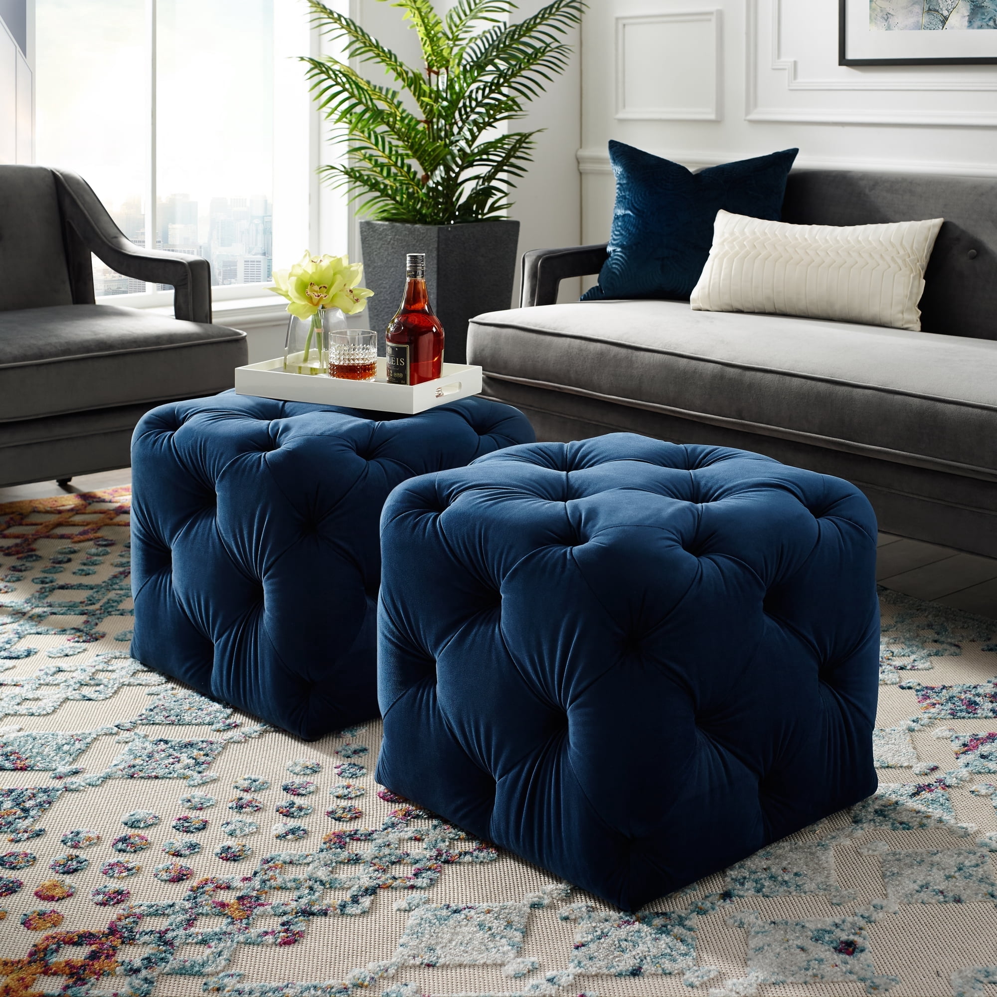 Inspired Home Destiny Velvet Ottoman Square Shaped Modern Allover ...