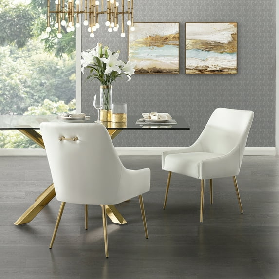 Inspired Home Donati Leather PU Dining Chair Set of 2 Armless Knob Handle Stainless Steel Legs, White