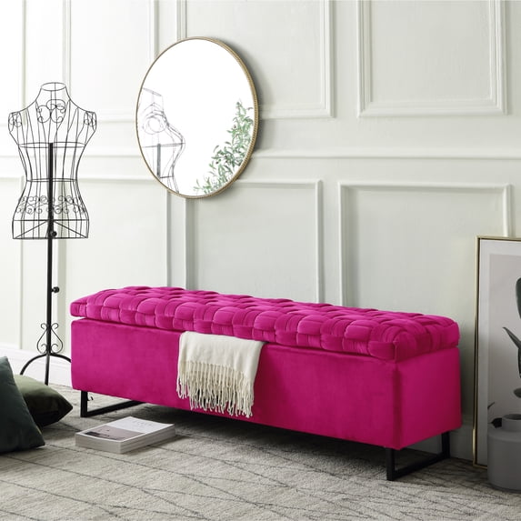 Inspired Home Edgar Velvet Storage Bench, Fuchsia