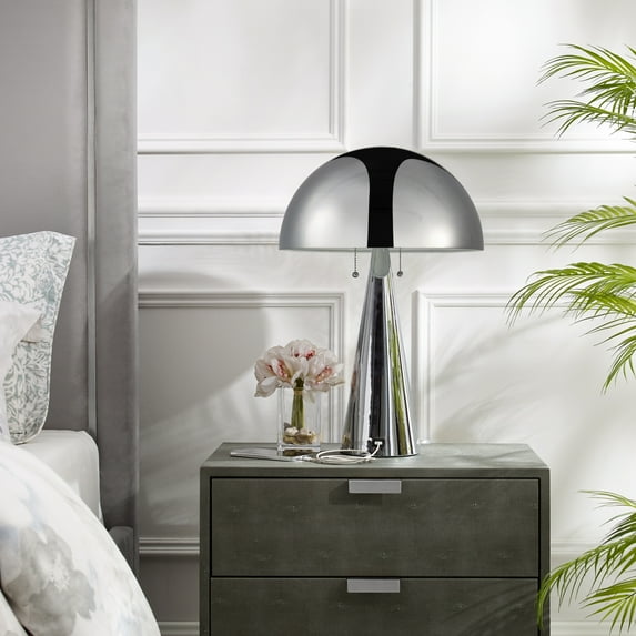 Inspired Home Elio Table Lamp, USB Charger, Chrome