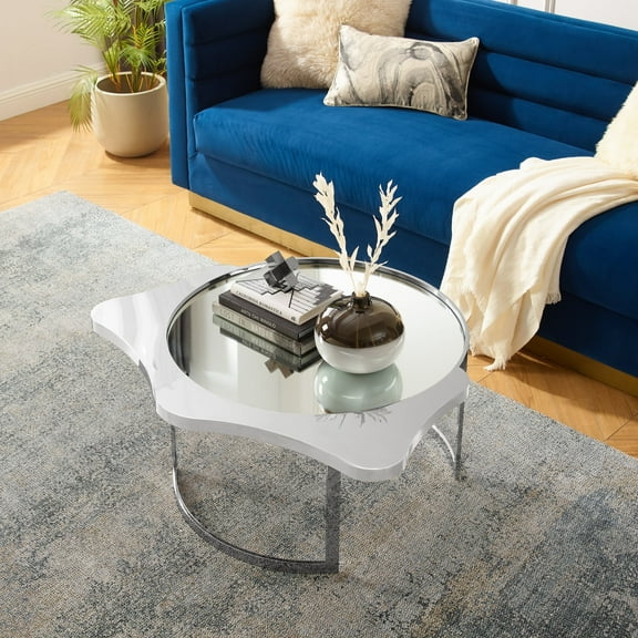Inspired Home Elvira Modern Abstract Accent Coffee Table With Mirrored Top, Chrome Open