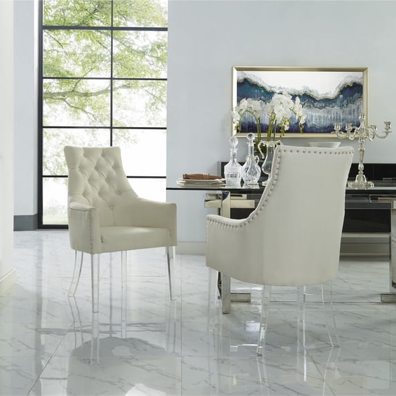 Inspired Home Gideon Linen Dining Chairs Acrylic Leg Swoop Arm(Set of 2), Cream White